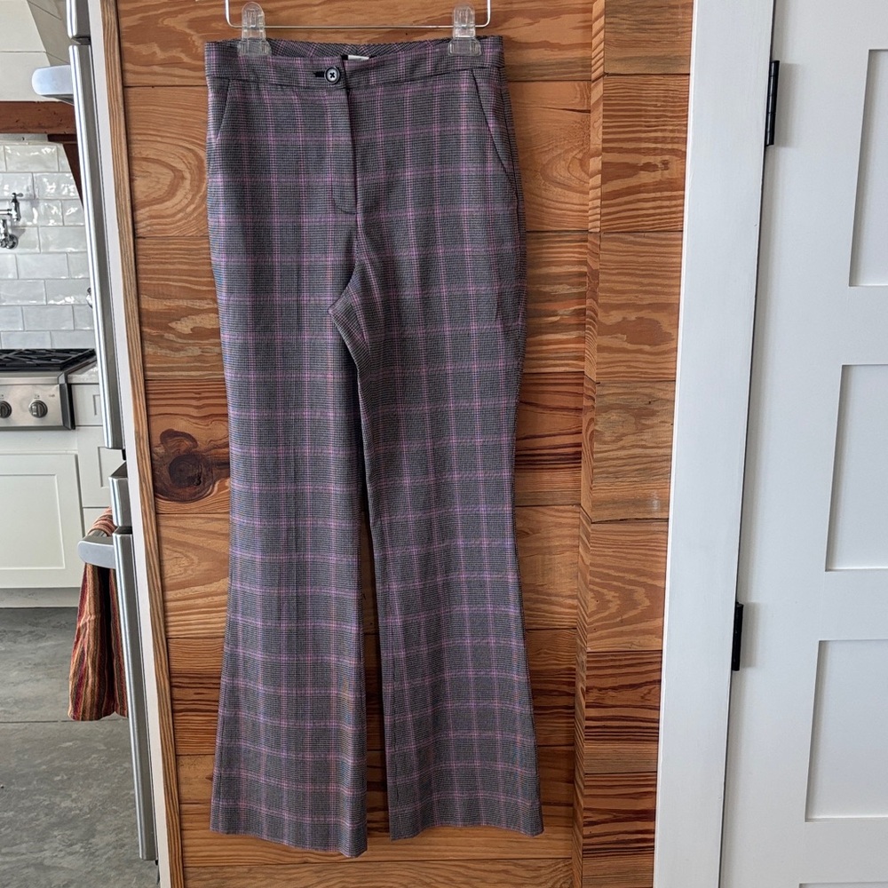 Halogen Plaid Boot Cut Pants - Gray and Pink